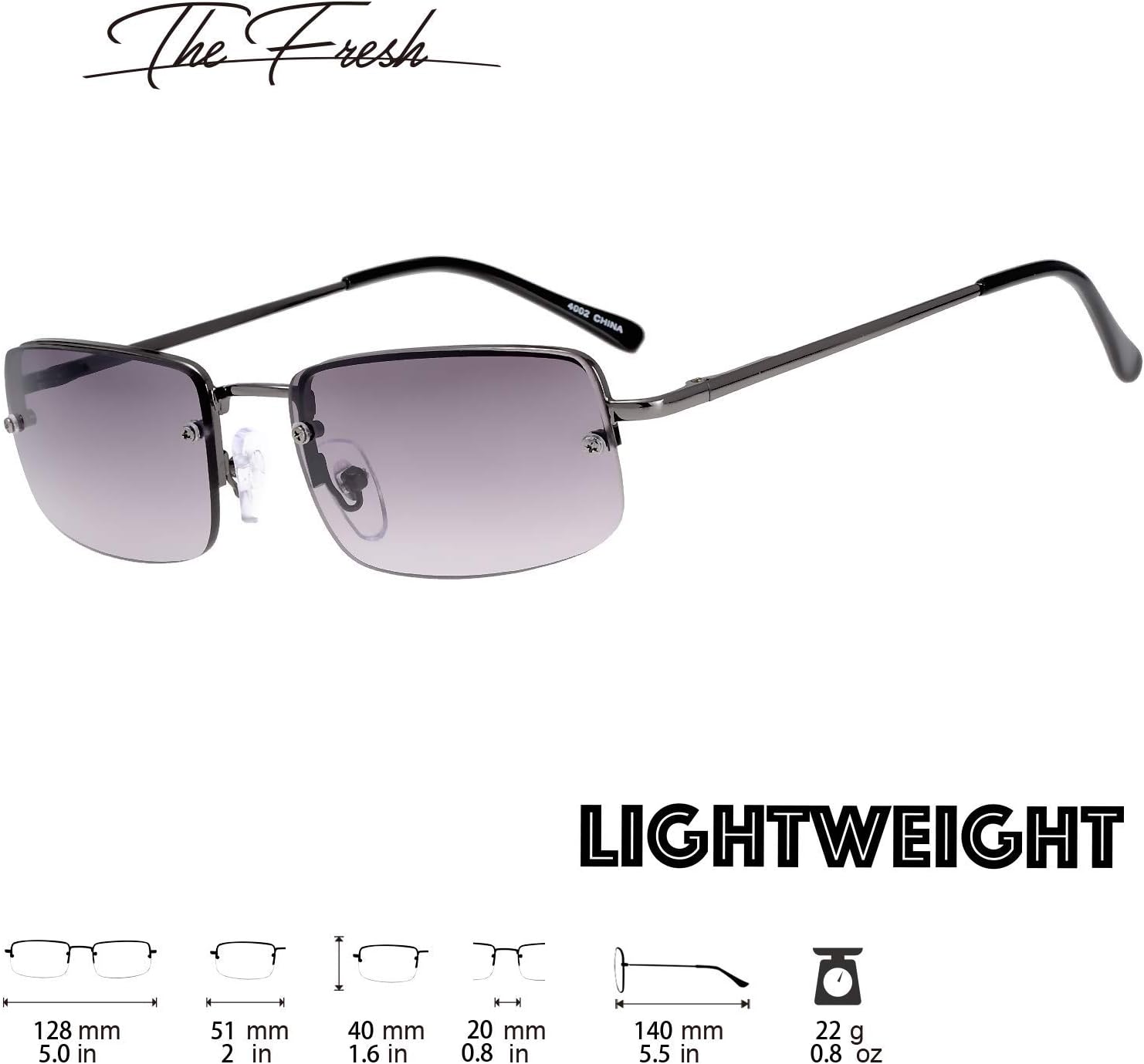 The Fresh Minimalist Small Rectangular Sunglasses Clear Eyewear Spring Hinge - Gift Box Package (205-Gun grey, Gradient Grey, 51) - Image 2