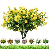 DRT DERUITAI Artificial Flowers Outdoor,8 Bundles UV Resistant Fake Flowers,Outside Plastic Faux Flowers Greenery Shrubs Plants for Indoor Outdoor Planter Home Porch Decor(Yellow)