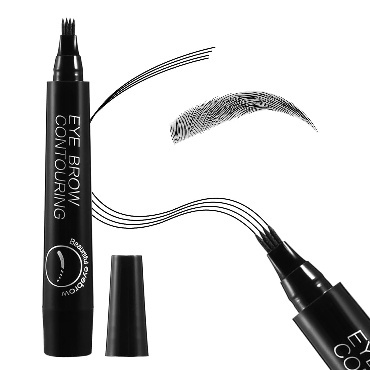 Eyebrow Pencil Black – Waterproof Microblading Eyebrow Pencil with 4-Point Micro-Fork Tip Applicator Creates Black Fine Sketch Liquid Eye brow Tattoo Tint Pen-image-45