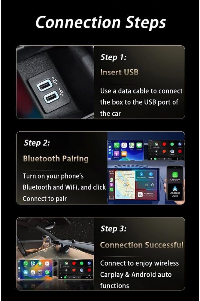 CarPlay Adaptador Inalámbrico para Nissan X-Trail 5-Seats 2017 2018 2019 2020, CarPlay Cableado a Inalámbrico Plug&Play Conexión Estable sin Demoras,Black