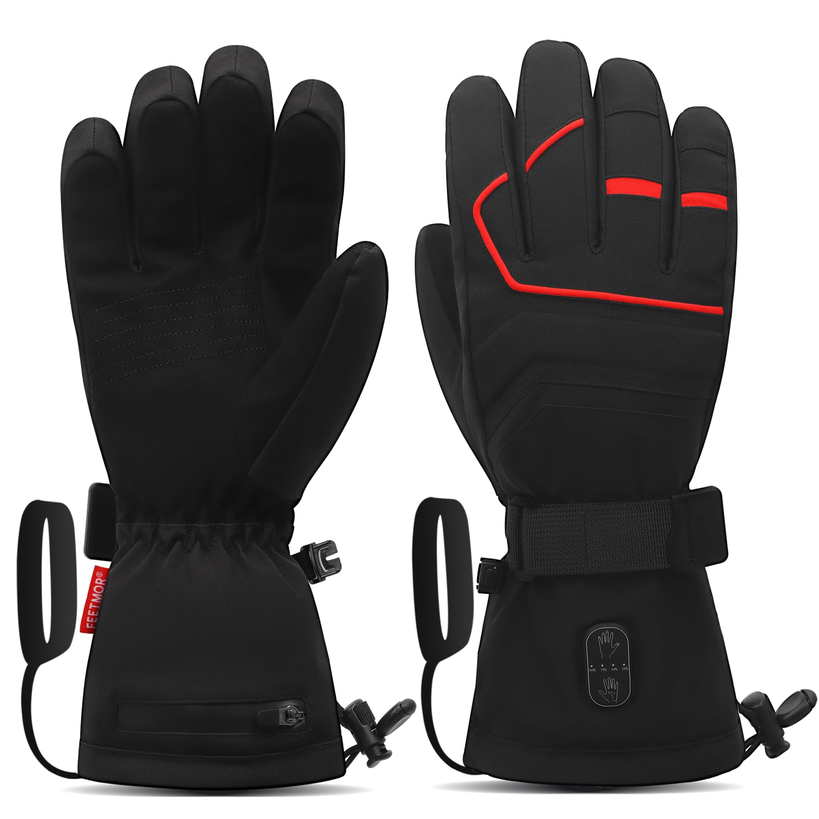 FEETMOR Heated Gloves for Men Women - Upgraded Rechargeable Dual-Heated Winter Gloves for Motorcycling, Hunting, Skiing