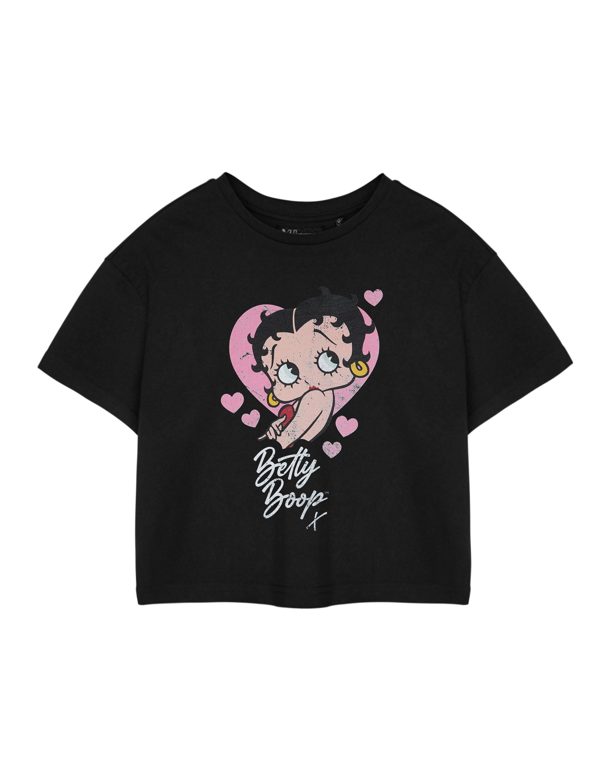 Vanilla Underground Women's Black Betty Boop Cropped Short Sleeve T-Shirt | Heart Graphic Tee | Cartoon Character Crew Neck Top | Retro Casual Wear Apparel For