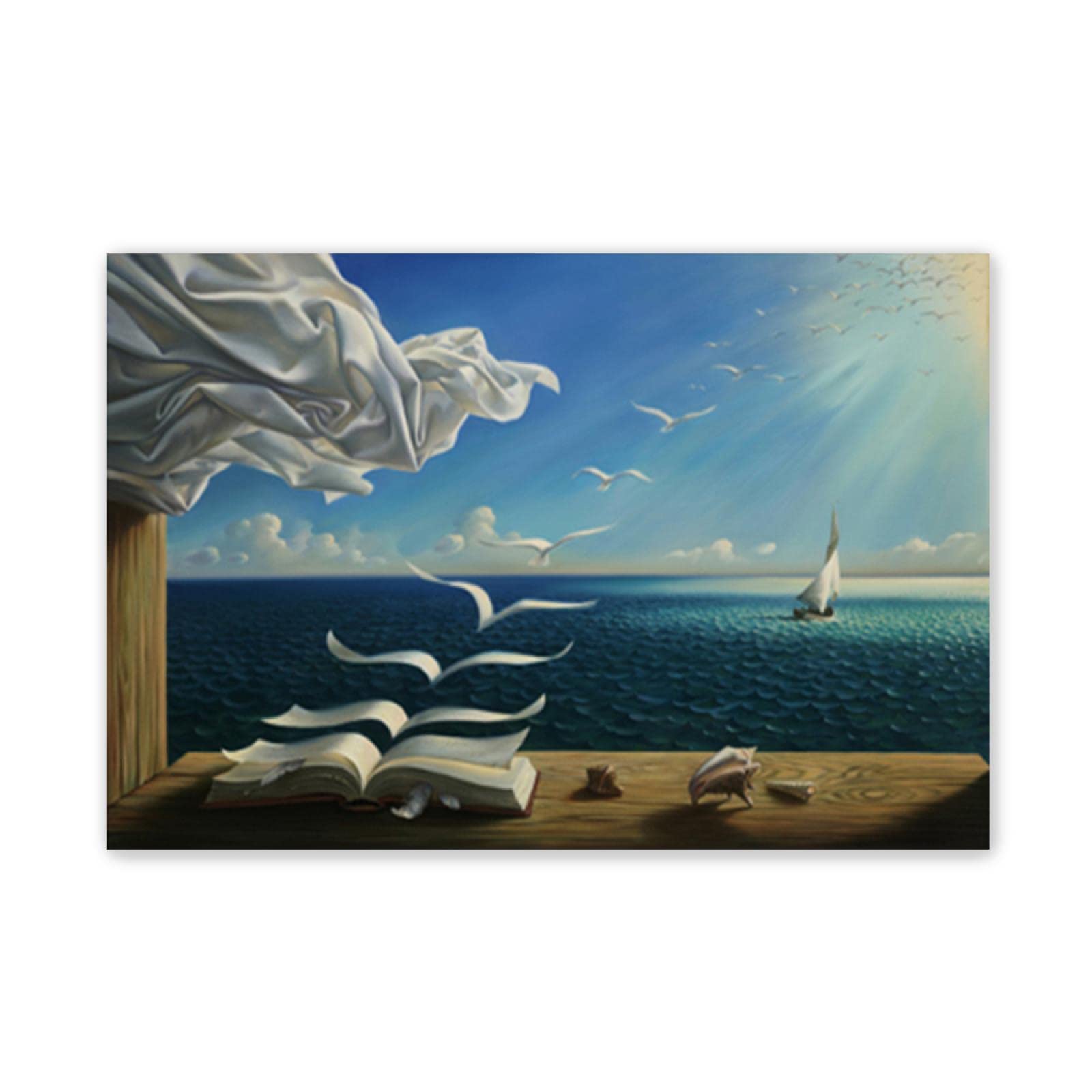 JZSDGB Enmarcado-Salvador Dalí Pintura Reproducción de Carteles Cuadro en lienzo - impresión Obras de Arte-Cuadros famosos impreso sobre lienzo'Puerto de Trieste' 60x90cm(24x35in) Enmarcado