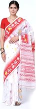 Anvika Jamdani Cotton Saree – White & Red with Floral Thread Weaving Elegance (No Blouse Piece)