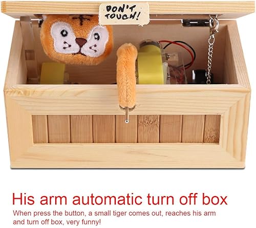 Miniatura 9 de Caja inútil con texto en inglés "Don't Touch", caja de madera con USB electrónico lindo tigre, máquina de sorpresas divertidas para niños, amigos,