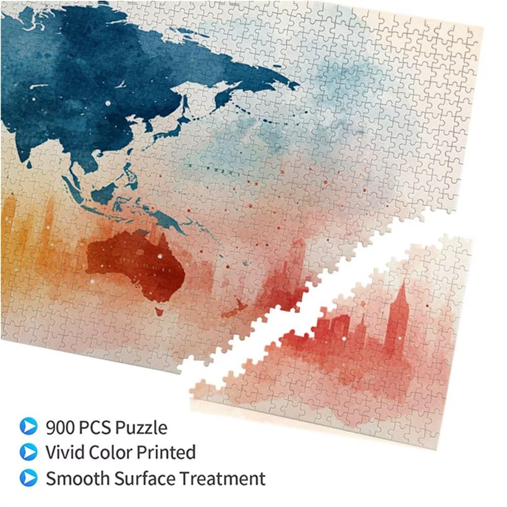 Puzzle Carte du Monde 900 Pieces Rétro Puzzle Adultes 87 x 34 cm DIY Difficile Classiques Jigsaw Panoramique, Adulte Jeu éducatif, 2025 Bois Jigsaw Art Impossible Famille Challenge, Femme Cadeau G-0