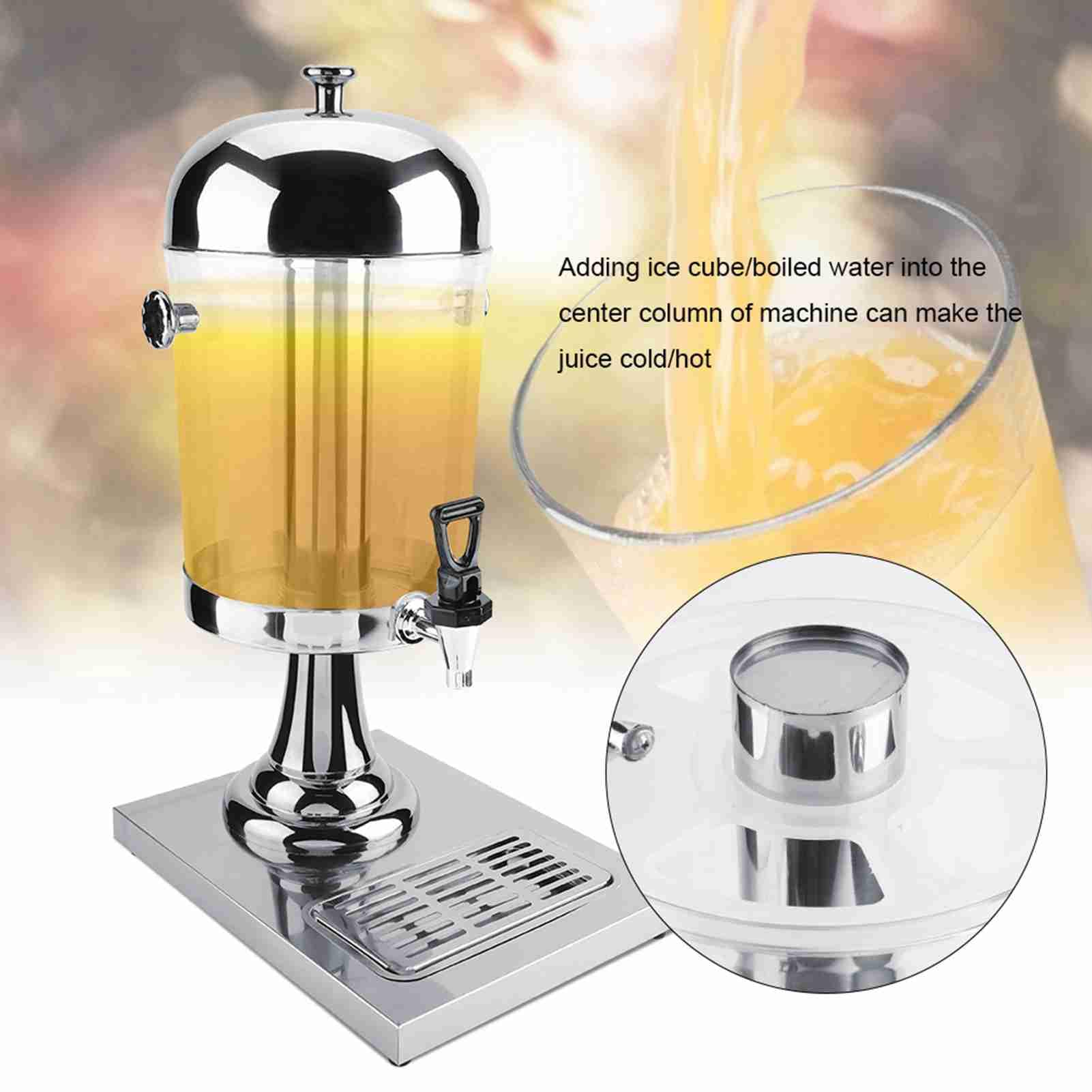 Máquina de Jugo de 8 Litros, Dispensador de Bebidas Aislado, 22.83 Pulgadas de Altura, Llenar con Jugo, Leche, café, té, Adecuado para Buffet, Restaurante, Hotel, Bar, (plata de