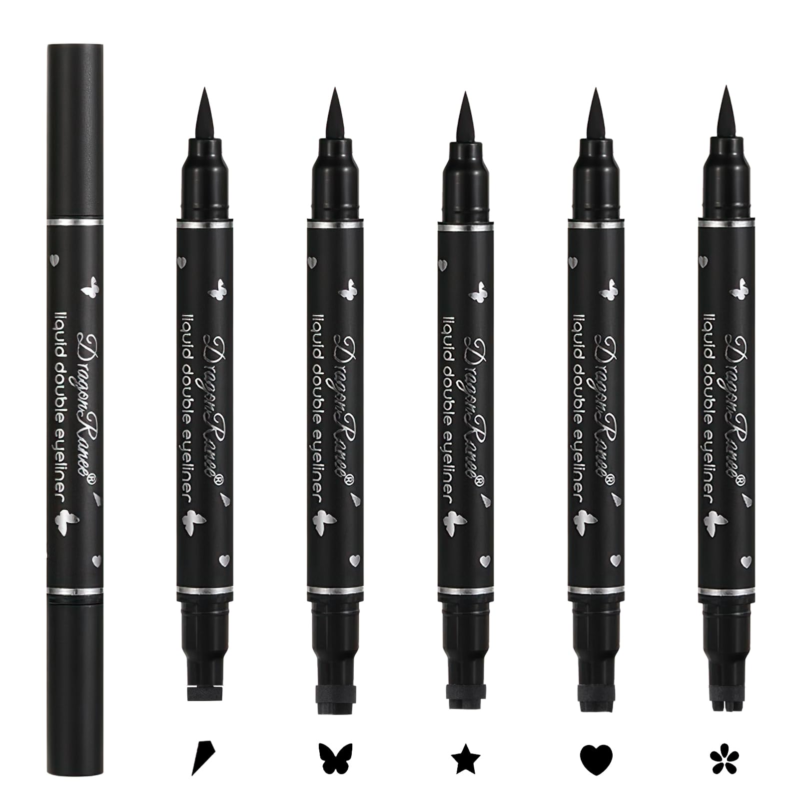 5PCS Delineador de Ojos líquido de Doble Punta, Eyeliner Stamp Lapiz de Ojos Delineadores Impermeable Negro líquido con Aplicador de Fieltro y Sello de Diseño Larga Duracion