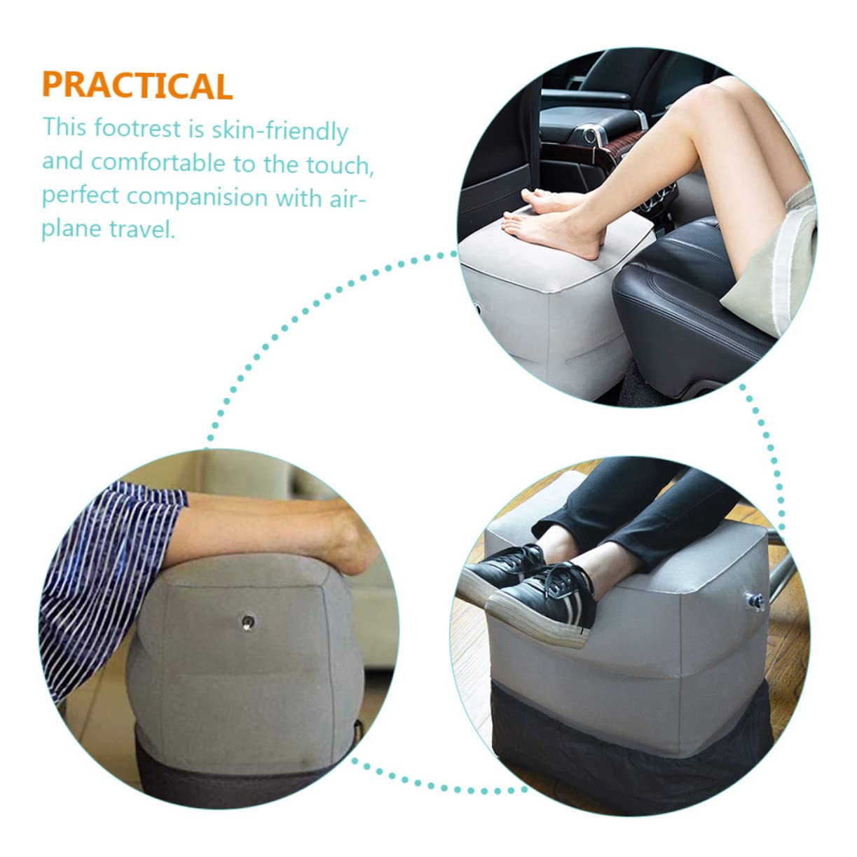 NAMOARLY 1Set Inflatable Airplane Footrest Pillow Height Travel Foot Cushion for Comfort Wear Resistant Leg Rest for Airplanes Trains Cars Grey