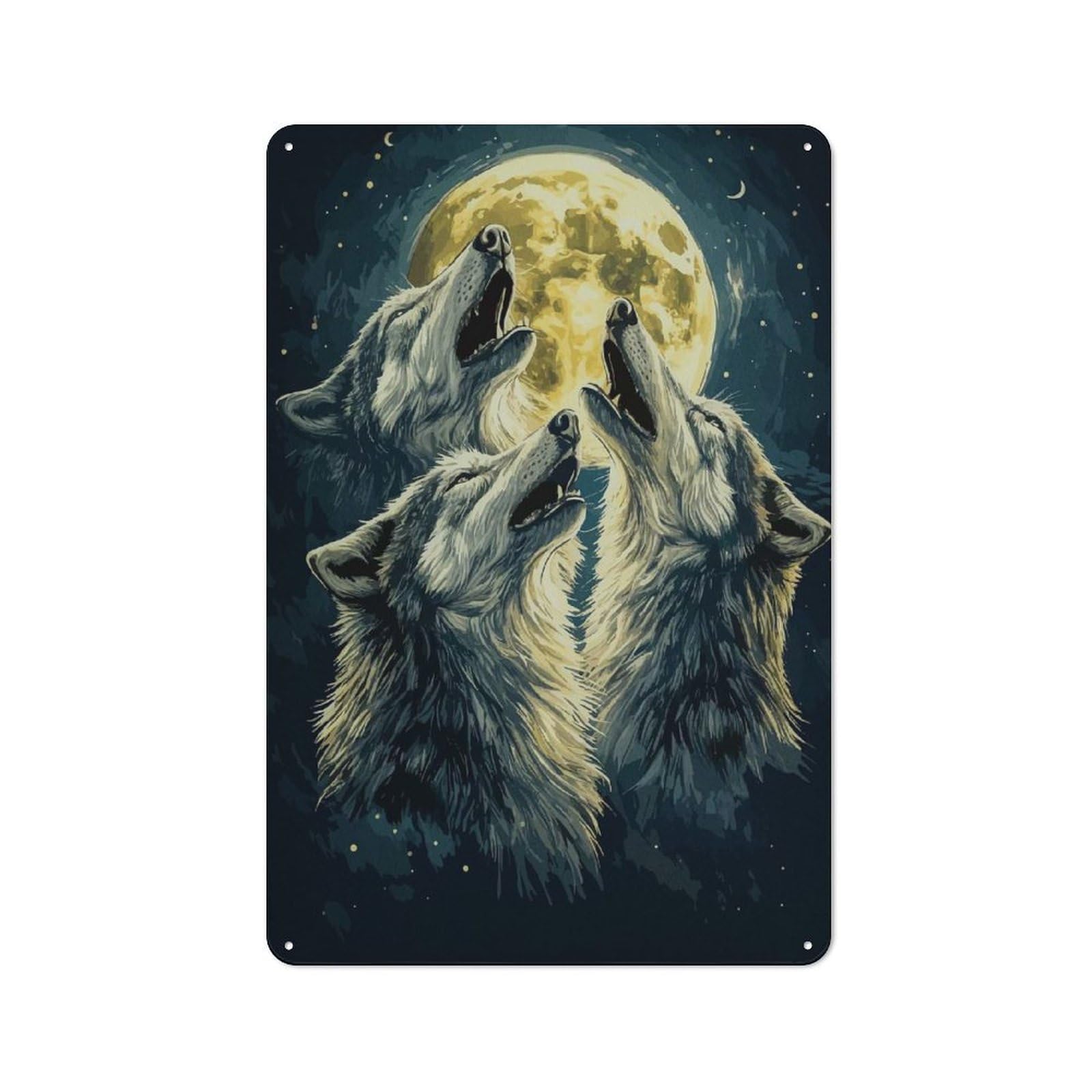 Junmoney Style-22 Decorative Metal Sign With Wolf Howl Under Full Moon Design 30X20cm, Retro Bistro Wall Plaque For Coffee Bar, Kitchen, Bistro Or Tea Corner
