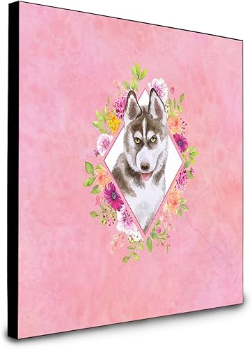 Caroline's Treasures Siberian Husky #2 - Panel de ilustraciones de flores rosadas, decoración de pared, multicolor