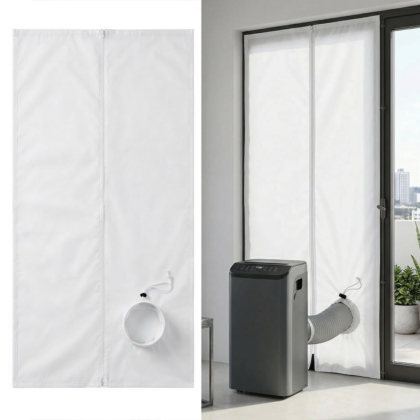 Kit Sellado Ventana Aire Acondicionado 120x240cm + 8M Cinta Adhesiva – Kit Ventana Aire Acondicionado Portátil con Ojal de Cordoncillo para Kit Puerta Corredera Aire Acondicionado Portátil