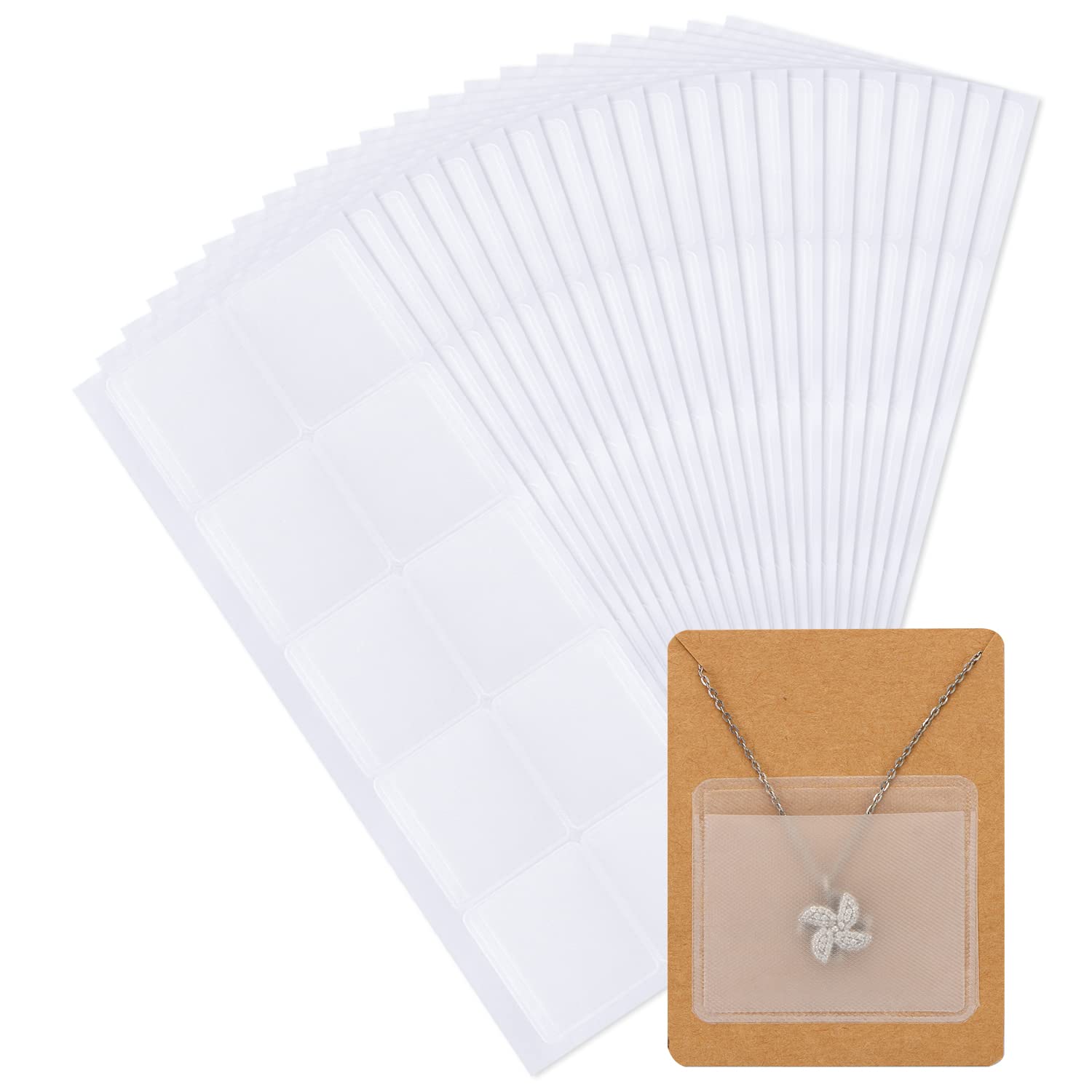 Pochettes adhésives pour chaîne de collier en plastique transparent x200