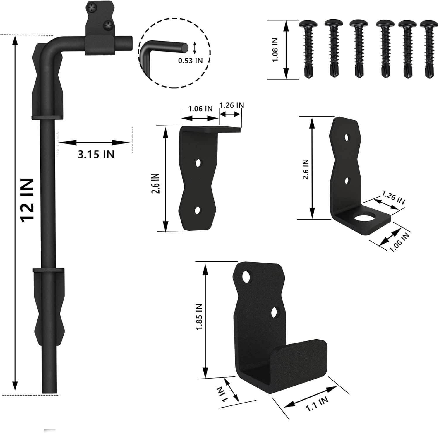 Sdstone 12 Inch Heavy Duty Cane Bolt Gate Drop Rod,Gate Ground Latch Hardware for Wooden Fences,Metal Gates Doors Stopper for Gate Ground (Black Finish,1 Pack)