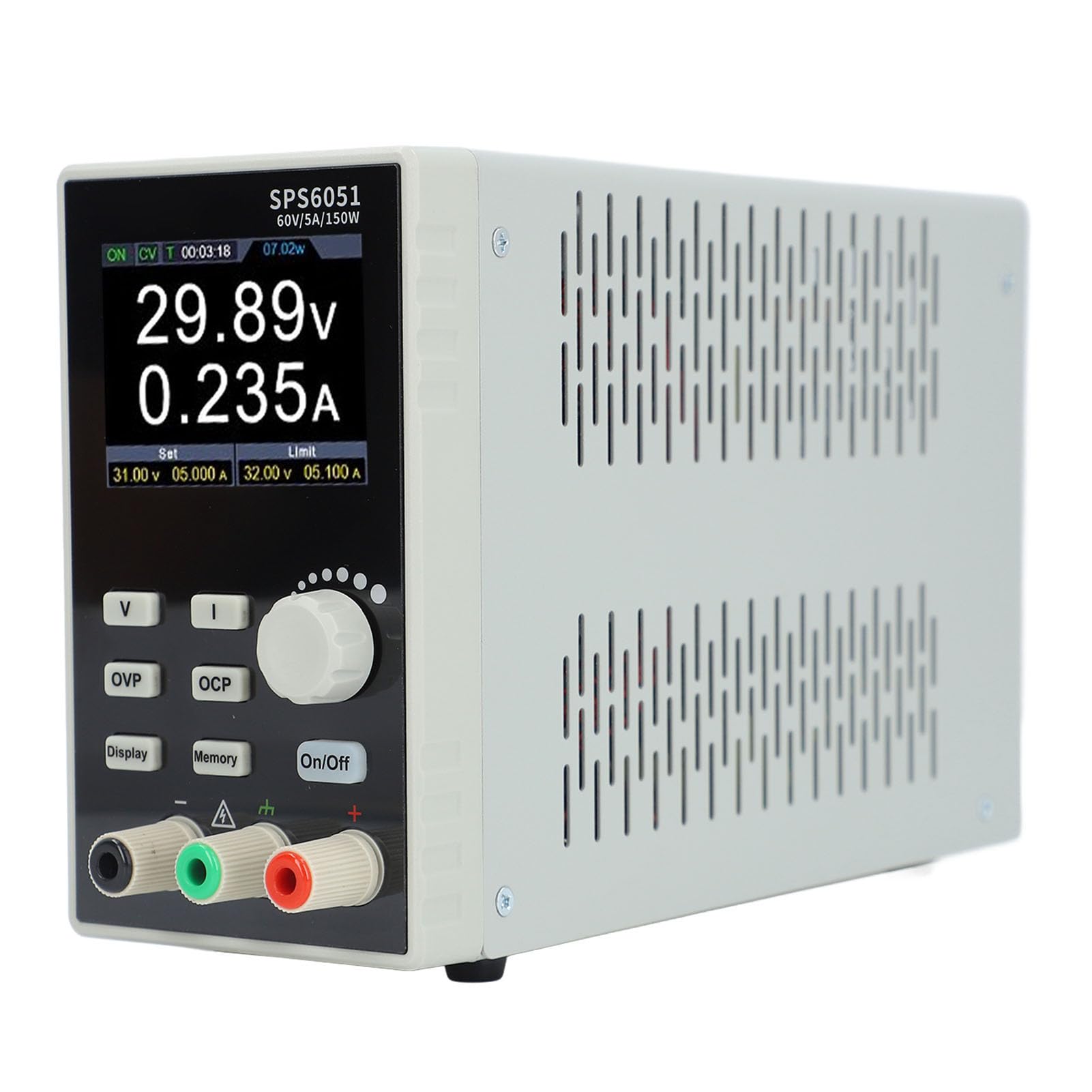 CHICIRIS Zasilacz Prądu Stałego, Programowalny Zasilacz Laboratoryjny Bez Wentylatora 60 V 5 A 150 W, Wyświetlacz LCD 2,8 Cala Interfejs USB do Testowania Elektronicznego (Wtyczka UE 1500 W)