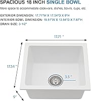 Vista 25 de 18 Granite Composite Bar Sink - Donsdey 18”×16” Undermount Granite Kitchen Sink Black Quartz Classic Composite Under Counter Single Bowl Bar Prep RV