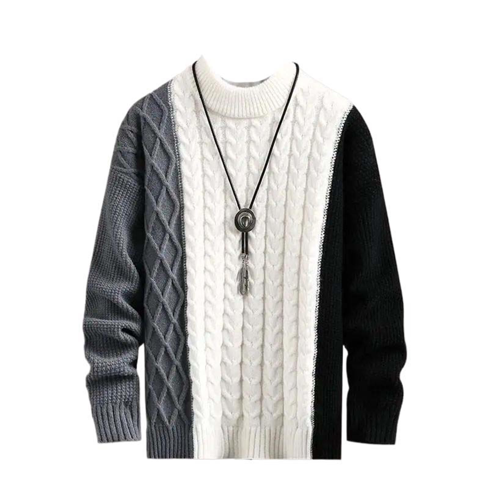 Pull homme ample hiver chaud en maille épaisse avec col rond classique