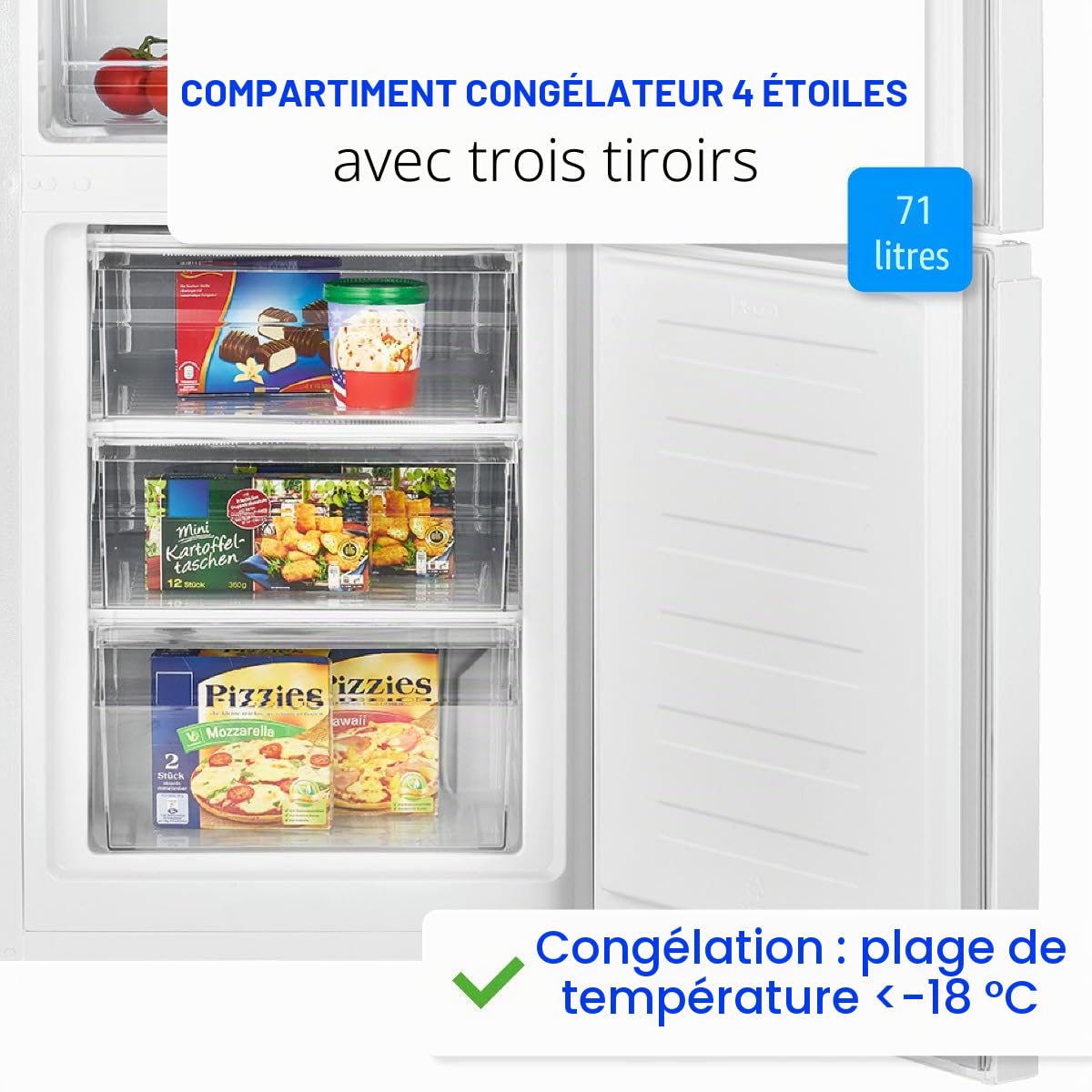 Bomann Réfrigérateur et congélateur 269L blanc KG184-1-inox/blanc, Capacité nette : 269 litres, Contrôle de la température en continu, Charnières de porte à droite, interchangeables