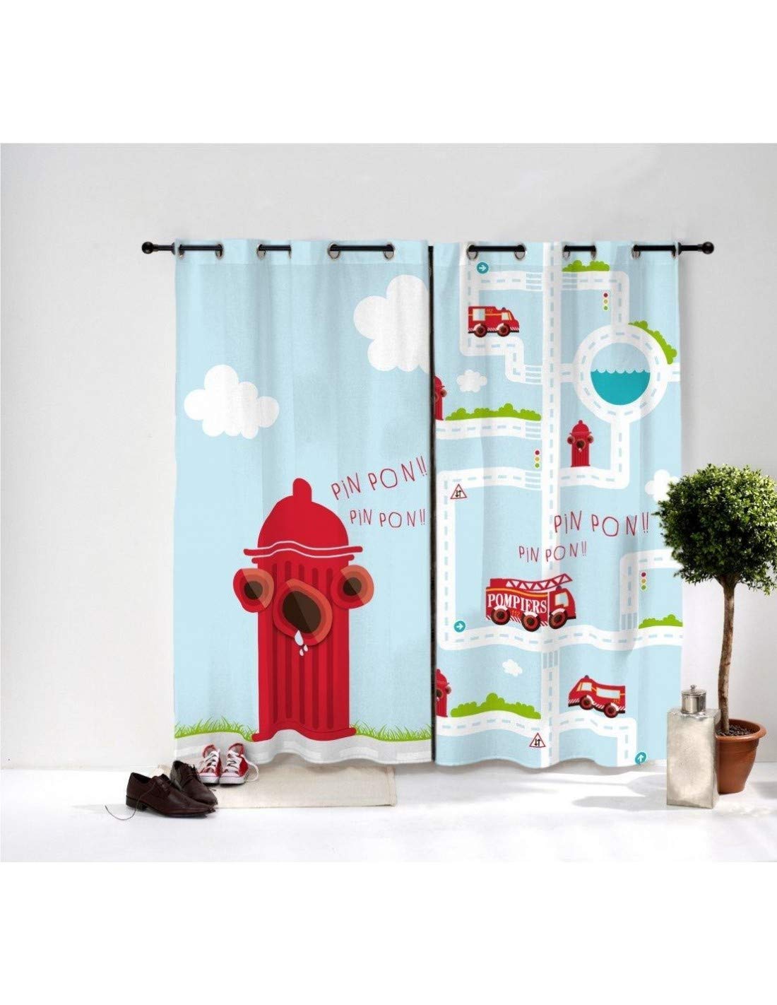 Rideaux pompiers en lot de 2 panneaux imprimés 145x180 cm