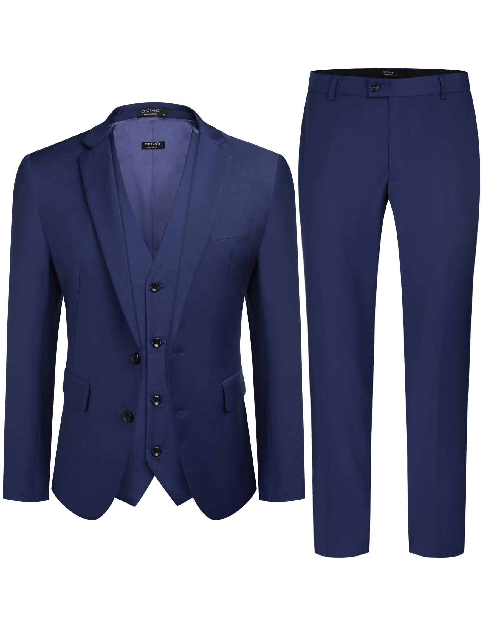 Photo 1 of COOFANDY Mens Tuxedo Suit Set 3 Piece Slim Fit Suit Wedding Suit Jacket Vest Pants Set Prom Dress Suit Blue L