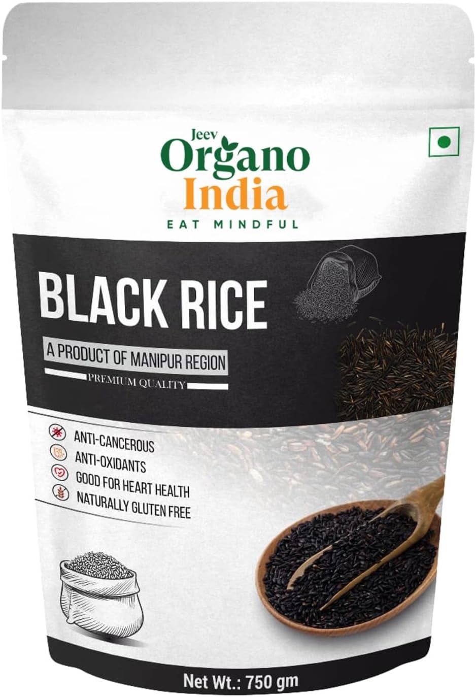 Organo India Manipuri Black Rice-Chak-hao | Aromatic Black Rice | Manipuri Authentic Chak-Hao Rice 750GM | low gi