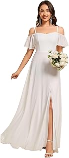 Women's Formal Dresses Off Shoulder Short Sleeve Split A-Line Floor Length Bridesmaid Dresses 0237