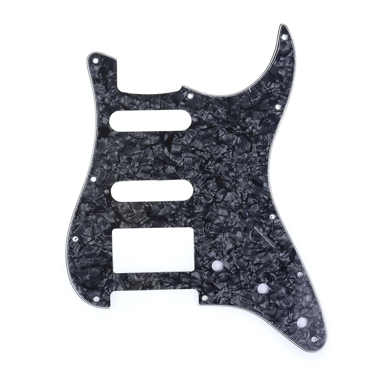 Musiclily Pro 11-Hole Modern Style Strat HSS Pickguard for American Stratocaster Guitar 4Ply Black Pearl
