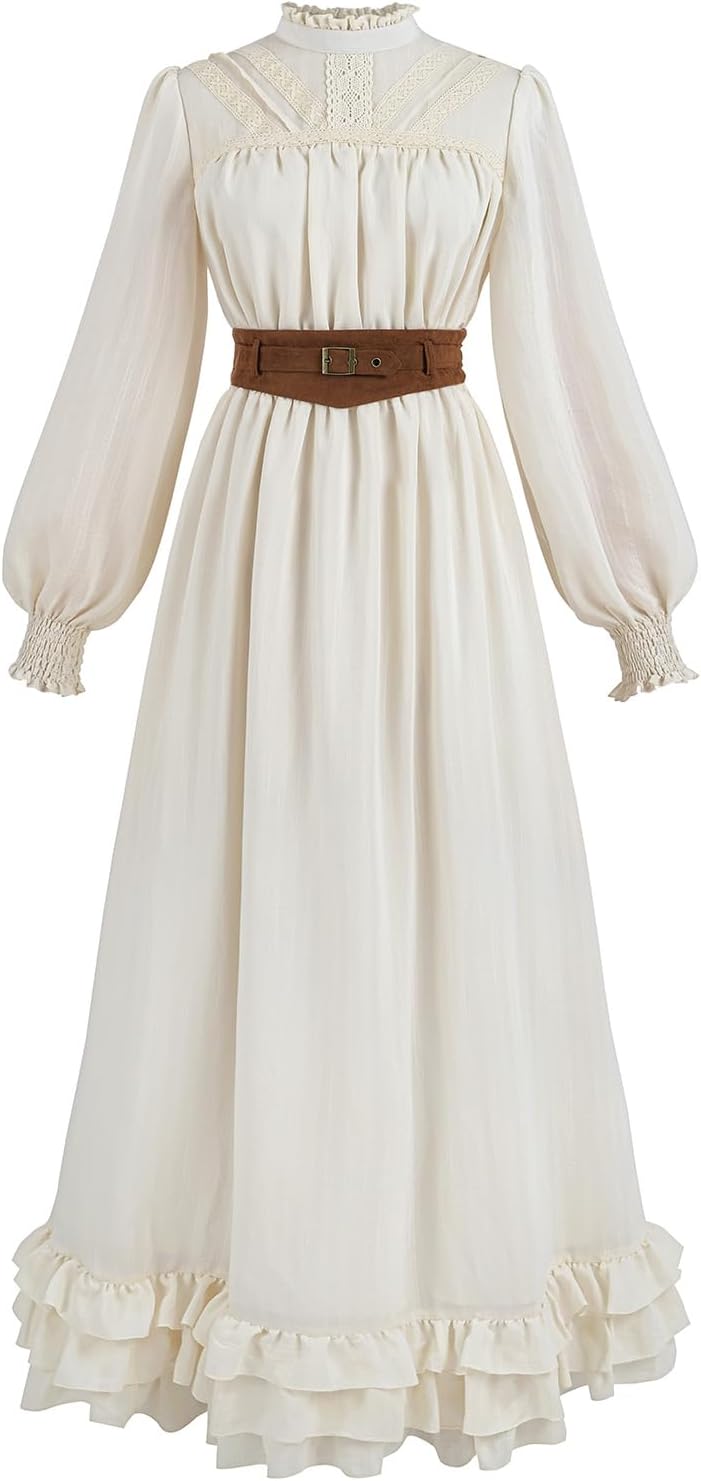 LTAKK Renaissance Costume women Victorian Edwardian Dress Medieval 1800s Dresses with Belt