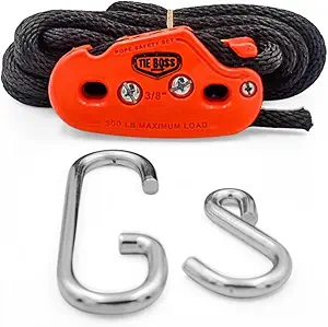 Tie Boss 3/8 Inch Heavy Duty Weather Resistant Tie Down Rope System with 15 ft Rope - Orange