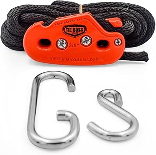 Tie Boss - 3/8 Inch, Heavy Duty, (300 lbs Working Load Limit), Weather Resistant, Tie Down, Rope Tightening System, (w/15
