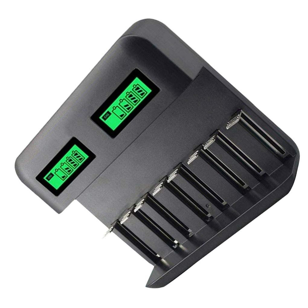 Leeadwaey Chargeur de batterie 8 emplacements alimenté par USB AA/AAA/C/D avec écran LCD Noir