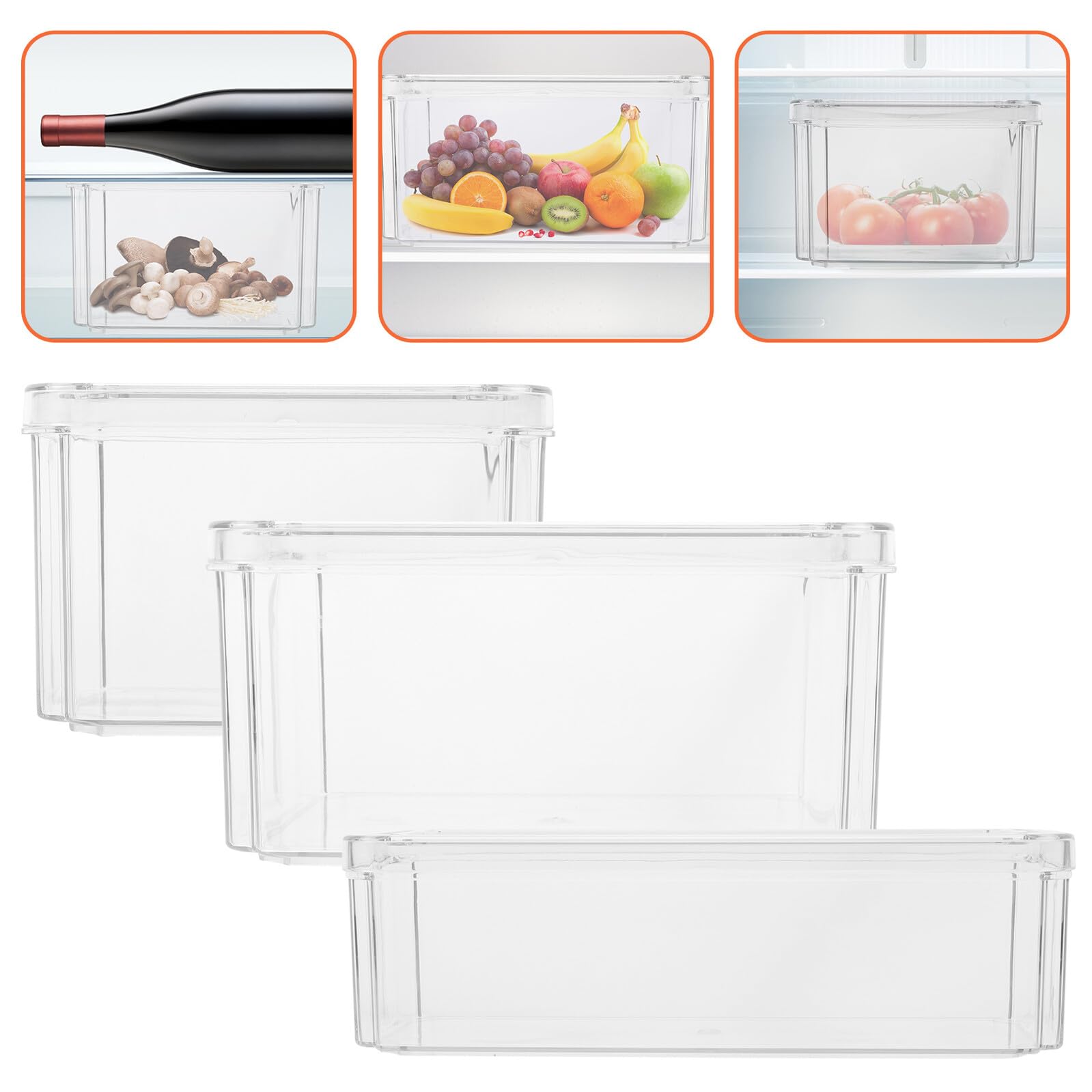 VANZACK 3 piezas Cajas Transparentes para Nevera y Congelador Organizadores Multiusos de Almacenamiento para Frutas y Verduras Cajas Apilables para Cocina y Hotel Capacidad Grande Ahorro
