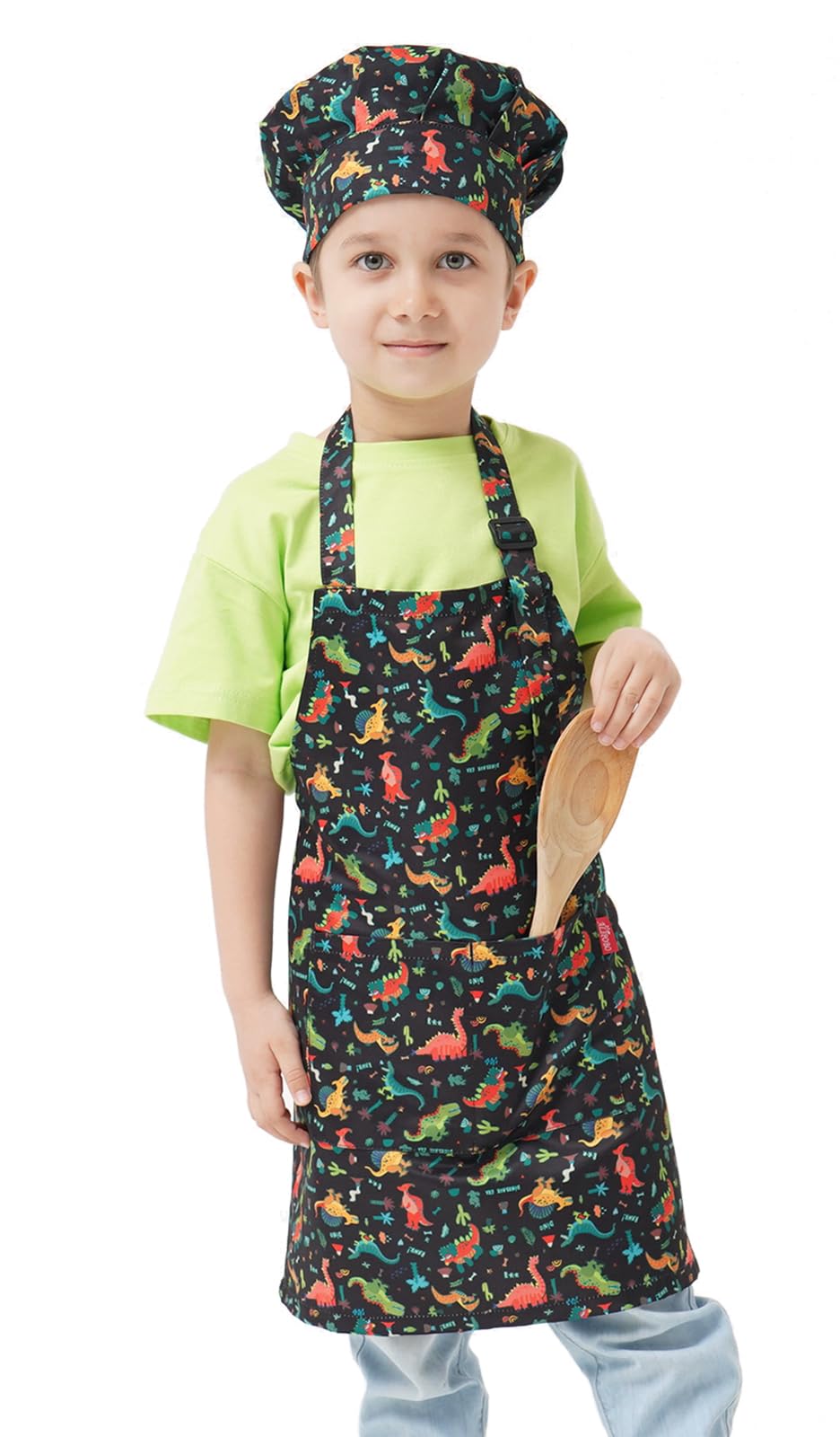 Kinderschürze und Kochmütze, Kochschürzen für Kinder, mit 2 Taschen, für Jungen, Mädchen, Kleinkinder, Malen, Backen