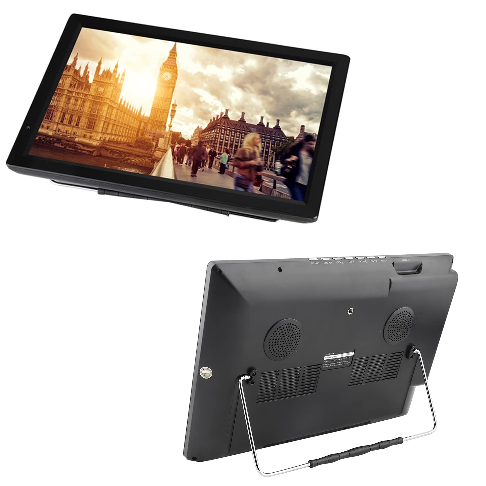 ASHATA Téléviseur Numérique pour Voiture LCD 14 Pouces,Mini-téléviseur Numérique HD 1080P avec 2 Haut-parleurs Stéréo,Téléviseur Portable avec Tuner Haute Sensibilité/Plusieurs Sources Externes
