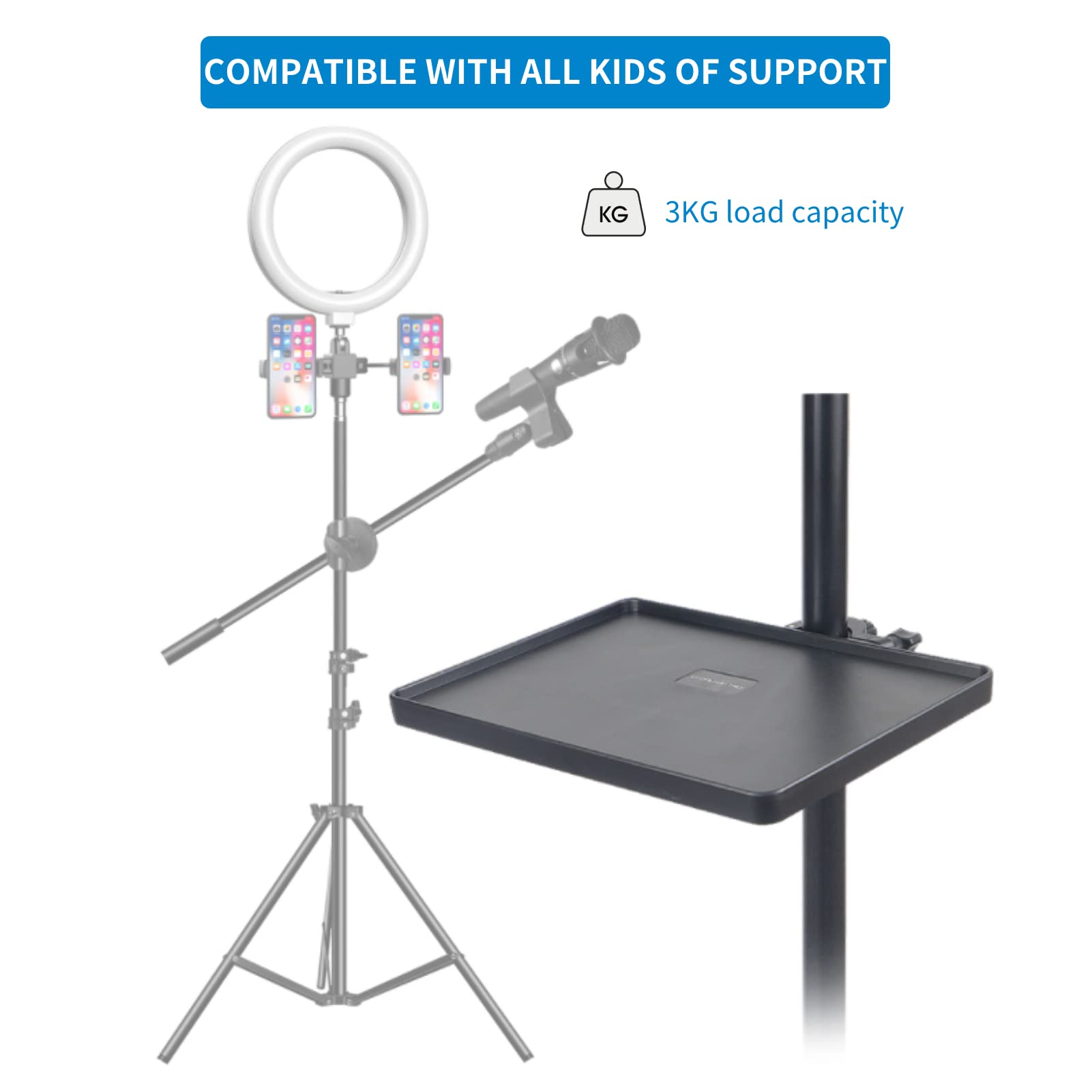 Yunseity Supporto per Microfono, Supporto Microfono da 6,5 ​​x 8,7 Pollici su Supporto per Vassoio Rack, Accessori per Leggio per Microfono, Scheda Audio, Telefono Cellulare
