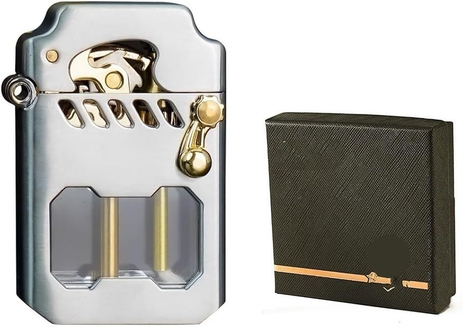 Retro Steampunk Kerosene Lighter, Creative Rocker Arm Windproof Soft Flame Transparent Oil Tank Cool Lighter, Suitable for Outdoor Travel and Camping(A)