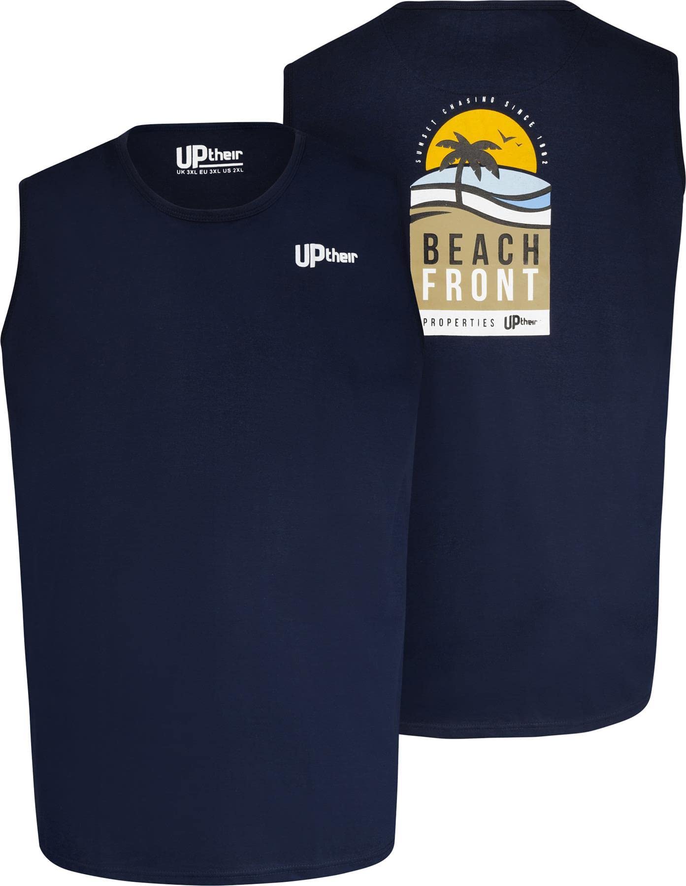 Uptheir Mens Taught Tall Beach Graphic Print Tank Top - Blue - 1XLT