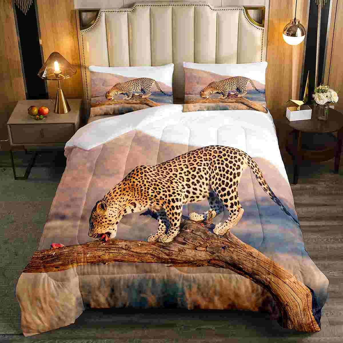 Piumino 3D leopardato Safari Ghepardo Piumino per Ragazzi Ragazze Bambini Animali Selvatici Trapunta Trapunta 230x220cm Piumino