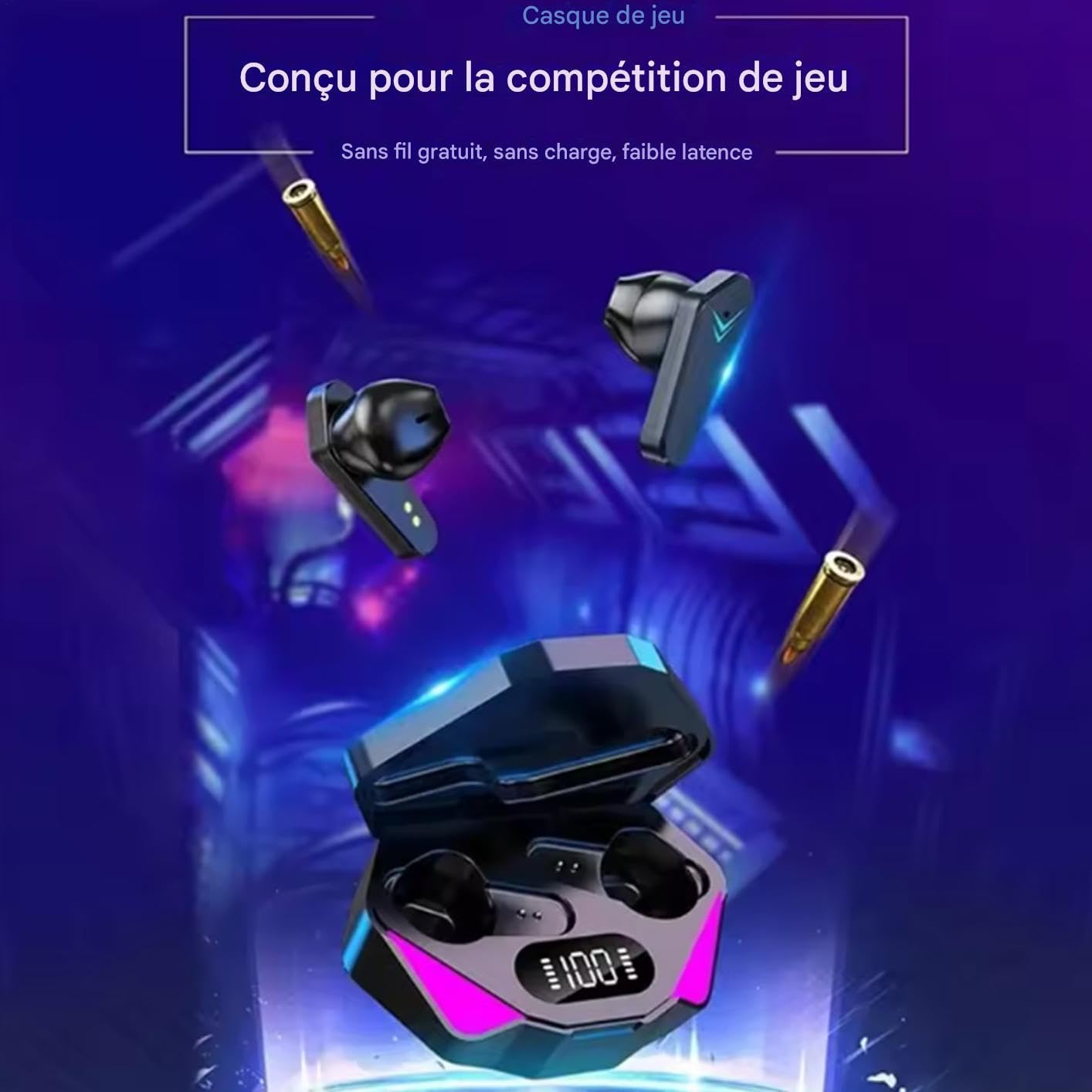 Auricolari Wireless In Ear Bassa Latenza, Wireless, Display di Batteria, | Auricolari da Per Donne, Uomini, Telefono, Lavoro, Palestra, Sport, con Bassa Latenza, Modalità Luce e Ricarica