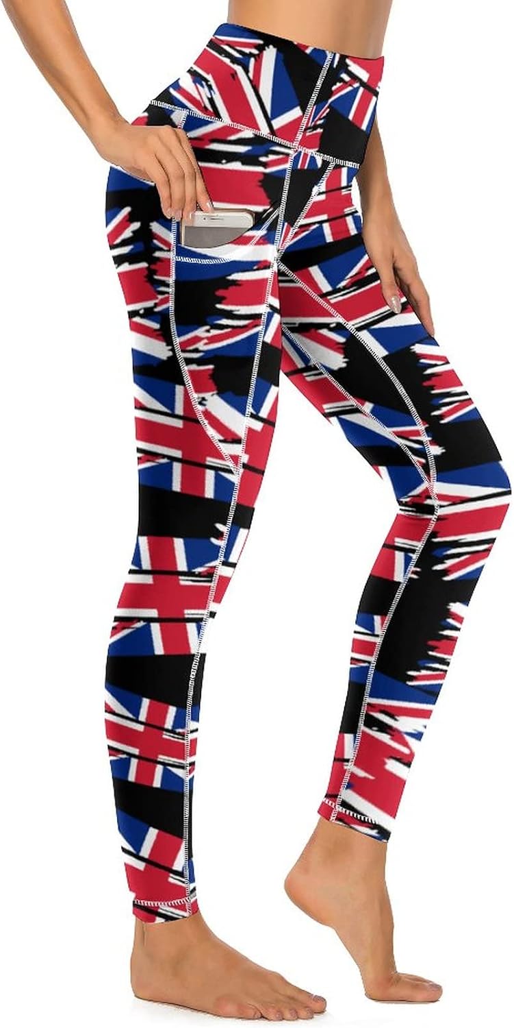 British Flag Women's High Waisted Yoga Pants with Pocket Workout Leggings