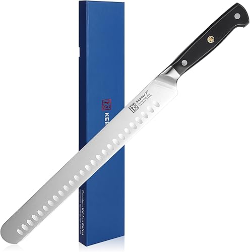 KEEMAKE Cuchillo de corte de 12 pulgadas, cuchillo de trinchar con acero inoxidable de alto carbono para cortar jamón, cuchillo de pechuga con mango