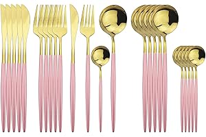 Gold Silverware Set: Pink Handle with Mirror Polished Stainless Steel Flatware
