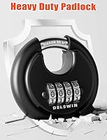 Vista 6 de DELSWIN 4 Digit Combination Disc Padlock with Hardened Steel Shackle Combo Lock for Sheds, Storage Unit, School Gym Locker and Fence (Black,1Pcs)