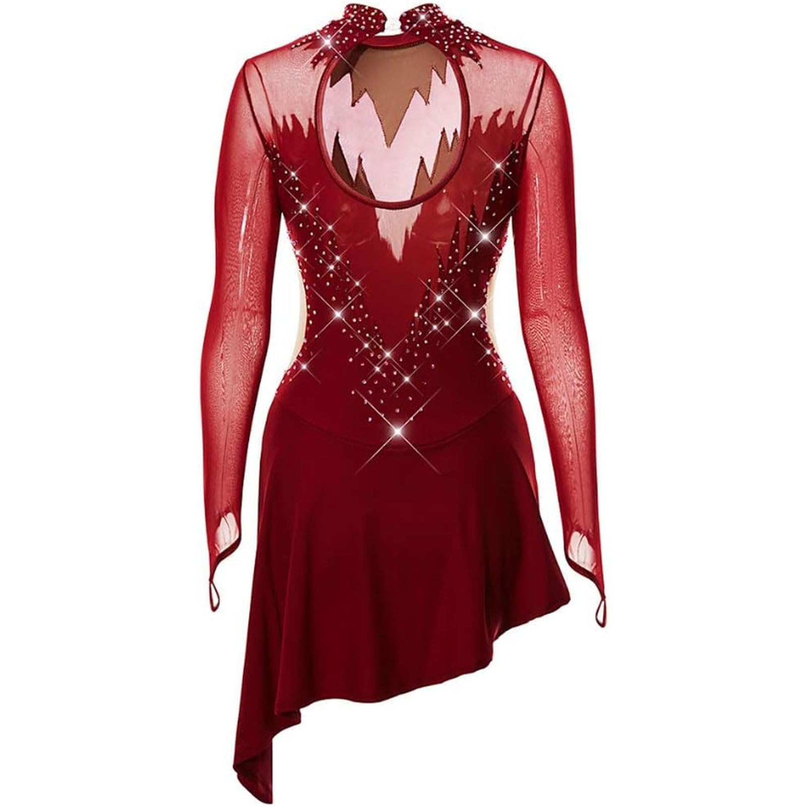 Abito da Pattinaggio Artistico Crystal Abbigliamento da Pattinaggio Artistico per Gare Vestito da Prestazione Danza sul Ghiaccio Body da Ginnastica Ritmica con Strass