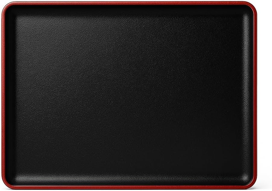 JapanBargain, 4-Pack Japanese Lacquered Plastic Serving Trays, Versatile Tray for Bento, Dinner, Tea, Coffee Table, Ottoman, TV, and Butler Use, Black and Red Color, Made in Japan, 13.25"x10"