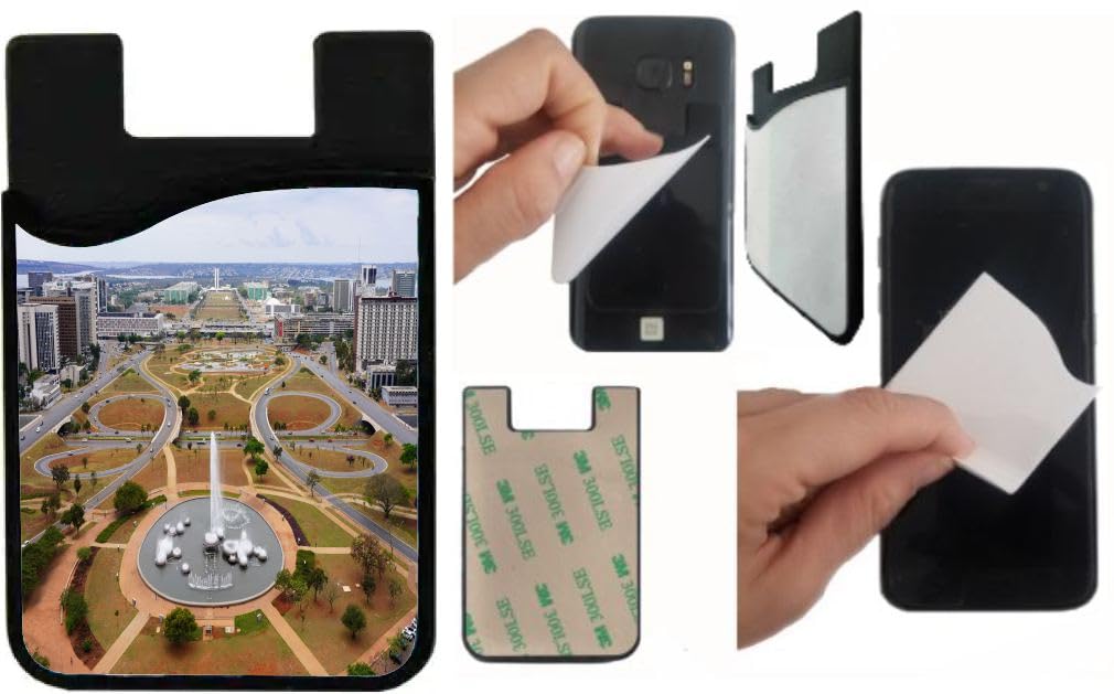 Island Gifting Neoprene Stick-on ID Card Holder for iPhone/Galaxy/Google Android Cases Featuring Image of a City View in Brazil