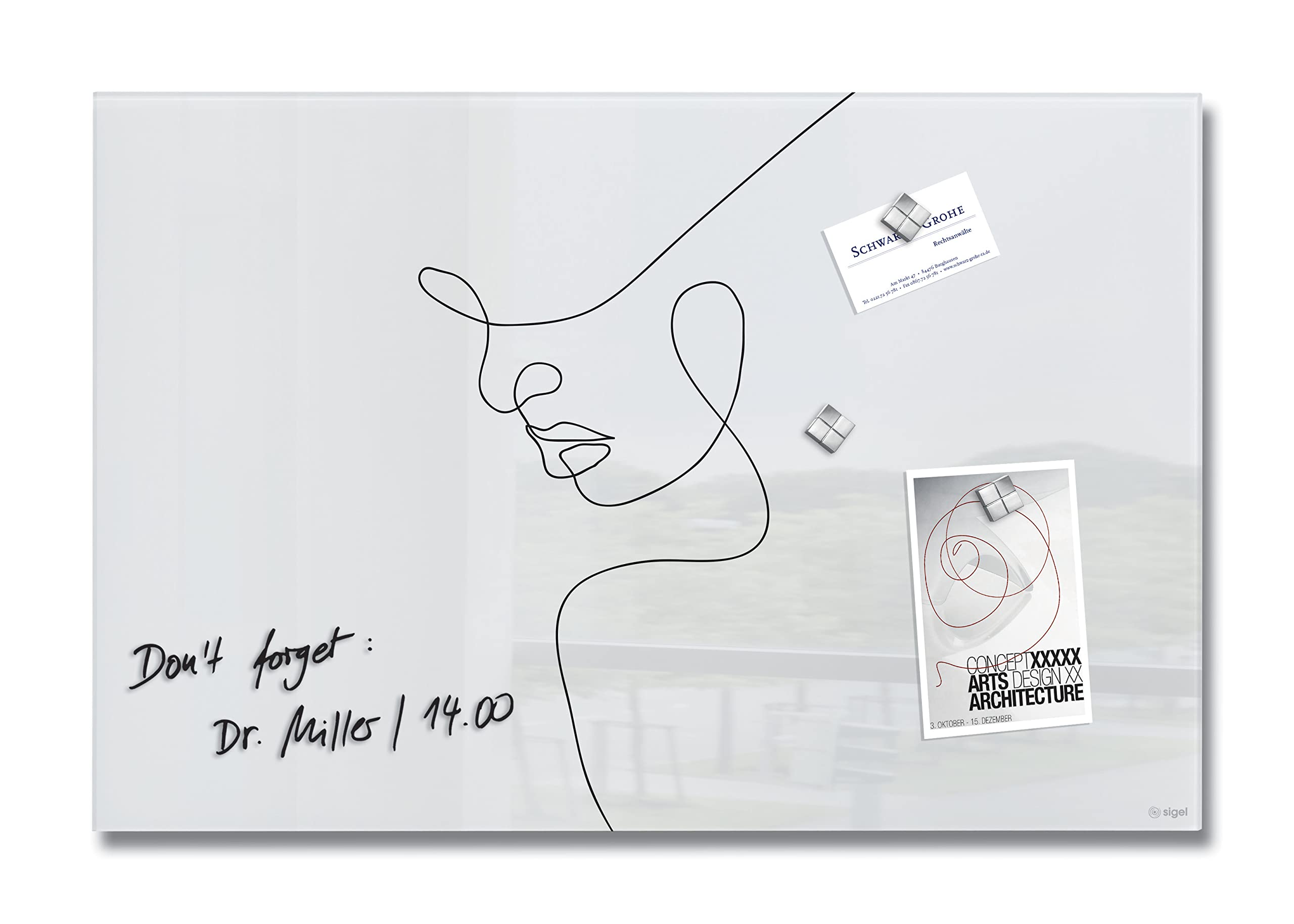 SIGEL GL395 Premium Glass magnetic Board, glossy surface, 60 x 40 cm, easy mounting, super White - Artverum