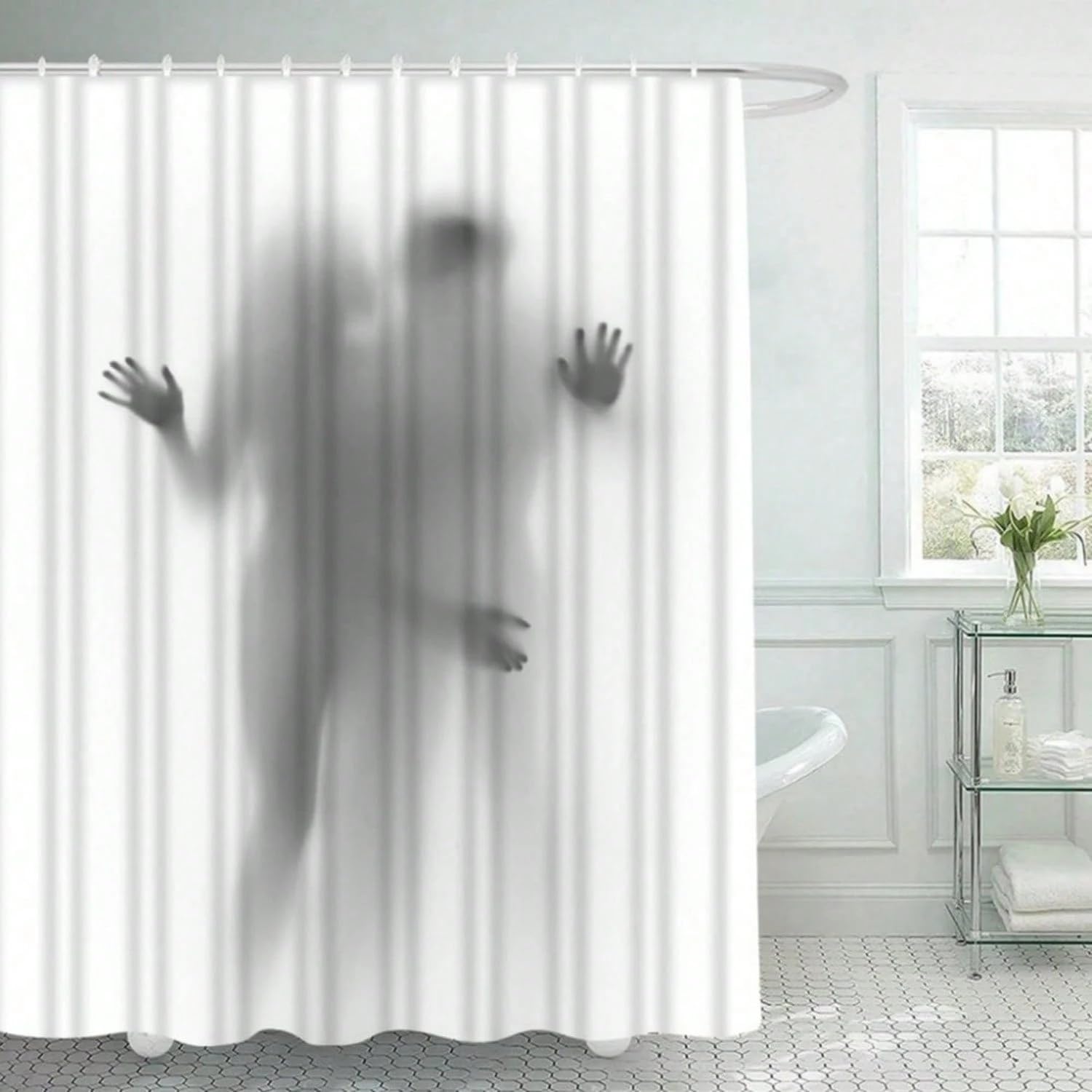 GLKSDLPO 1pc Abstract Shadow And Contour Couple Hands And Faces Printed Shower Curtain High-End Elegant Bath Curtain With 12 Hooks(80x150cm/31x59in(WxH))