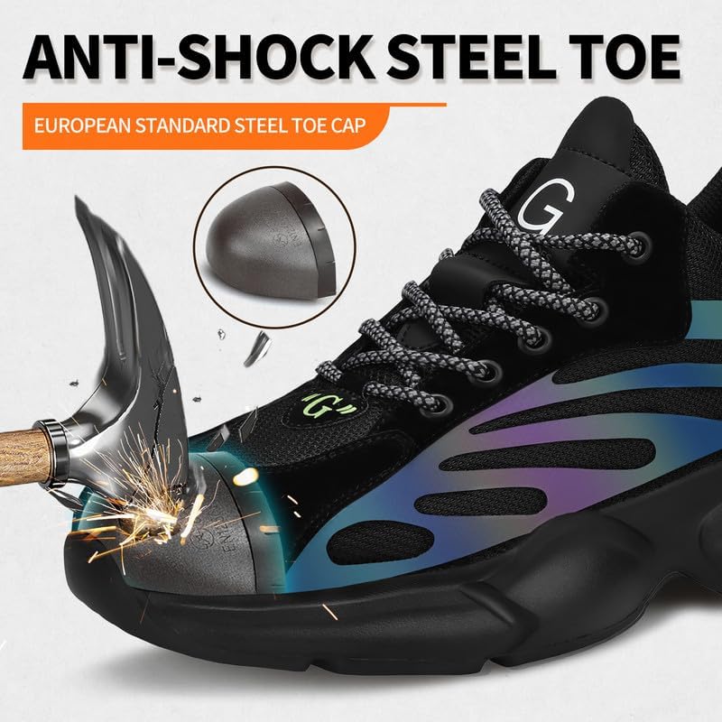 Miniatura 2 de BAIYIJIA Steel Toe Shoes for Men No Slip Work Shoes Construction Industrial Work Tennis Shoes Safety Shoes Lightweight Steel Toe Sneakers for Men