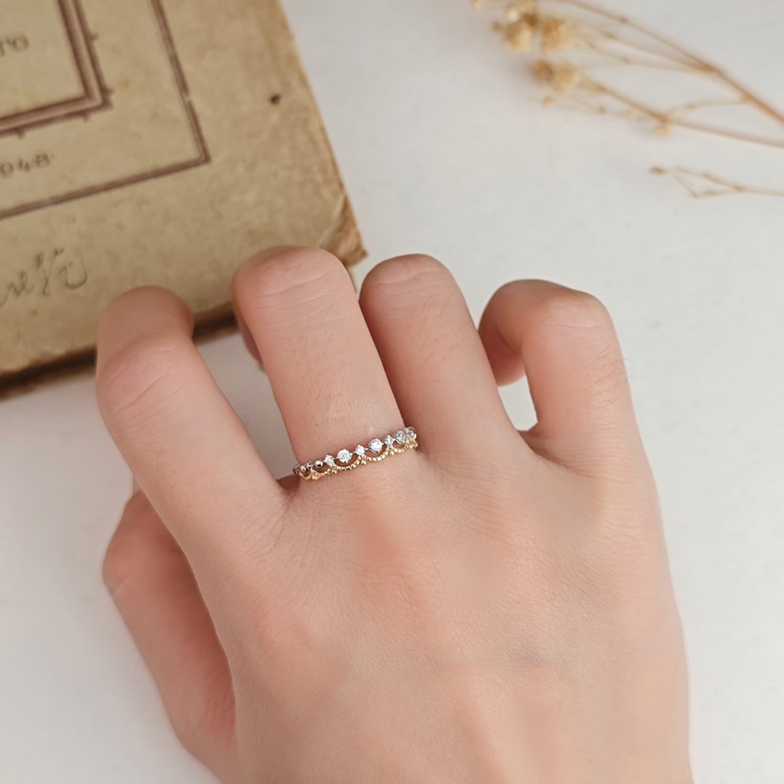 Eheringe 9K/14K/18K Bicolor Echtschmuck mit Diamant, Krone Zweifarbig Bicolor Au 375/585/750 Hochzeitsring Gr.47-65